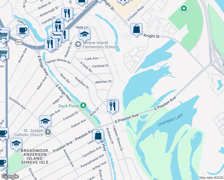 map of restaurants, bars, coffee shops, grocery stores, and more near 310 East Preston Avenue in Shreveport