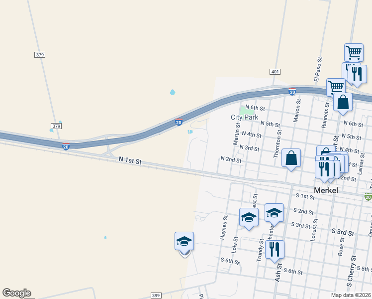 map of restaurants, bars, coffee shops, grocery stores, and more near 182 High Cotton Parkway in Merkel