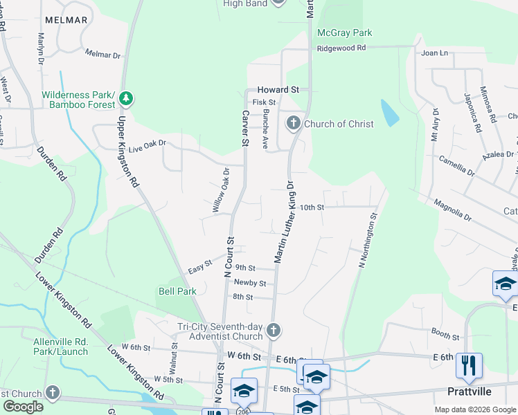 map of restaurants, bars, coffee shops, grocery stores, and more near 116 White Oak Court in Prattville