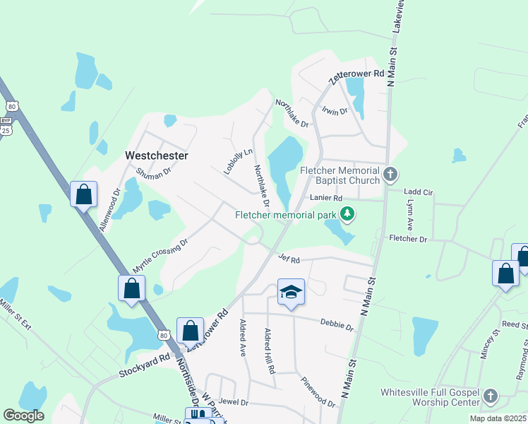 map of restaurants, bars, coffee shops, grocery stores, and more near 5 Northlake Drive in Statesboro