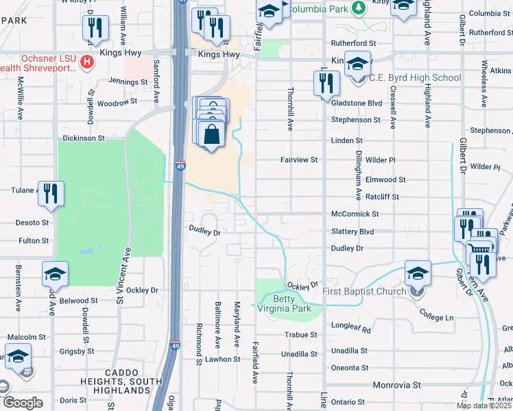map of restaurants, bars, coffee shops, grocery stores, and more near 960 McCormick Street in Shreveport