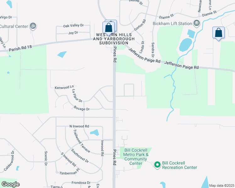 map of restaurants, bars, coffee shops, grocery stores, and more near 3833 Pines Road in Shreveport