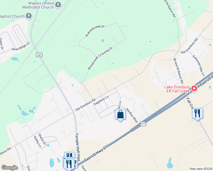 map of restaurants, bars, coffee shops, grocery stores, and more near 4810 Old Granbury Road in Granbury
