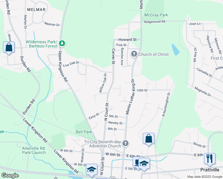 map of restaurants, bars, coffee shops, grocery stores, and more near 104 White Oak Drive in Prattville