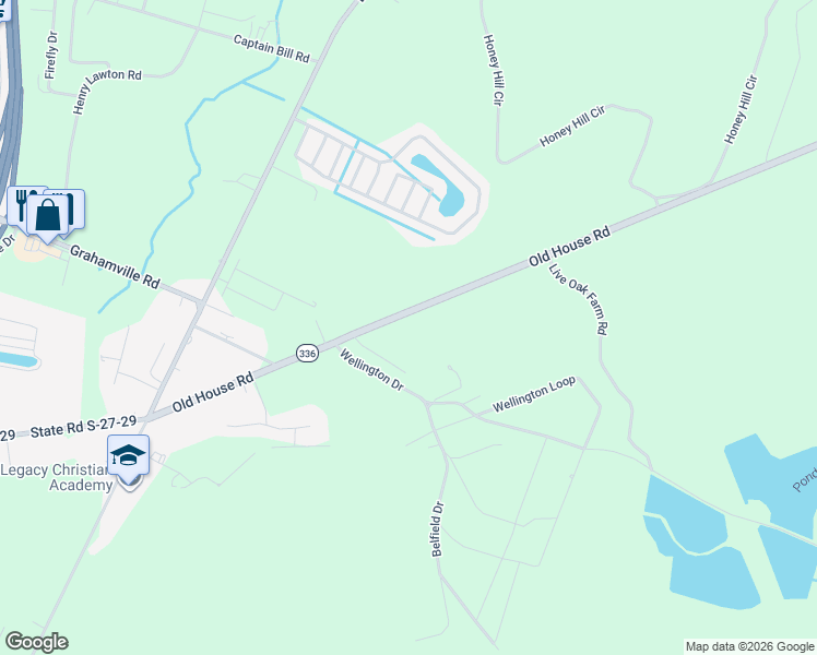 map of restaurants, bars, coffee shops, grocery stores, and more near Old House Road in Ridgeland