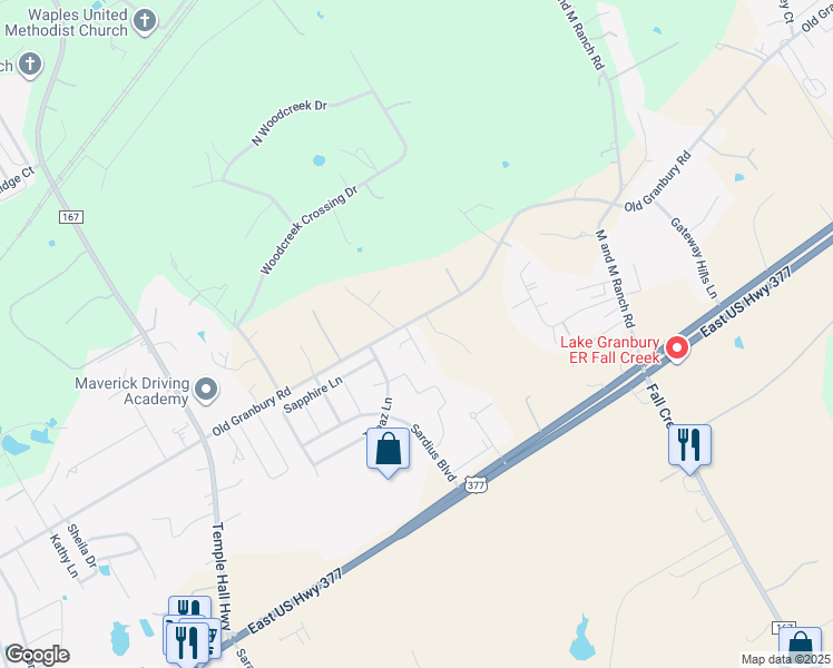 map of restaurants, bars, coffee shops, grocery stores, and more near 4908 Opal Court in Granbury