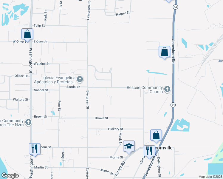 map of restaurants, bars, coffee shops, grocery stores, and more near 405 Sandal Street in West Monroe