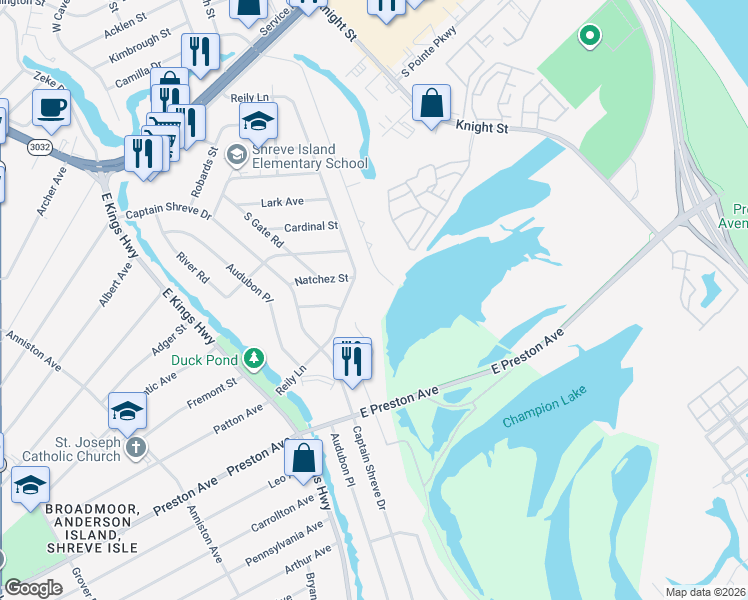 map of restaurants, bars, coffee shops, grocery stores, and more near 310 East Preston Avenue in Shreveport
