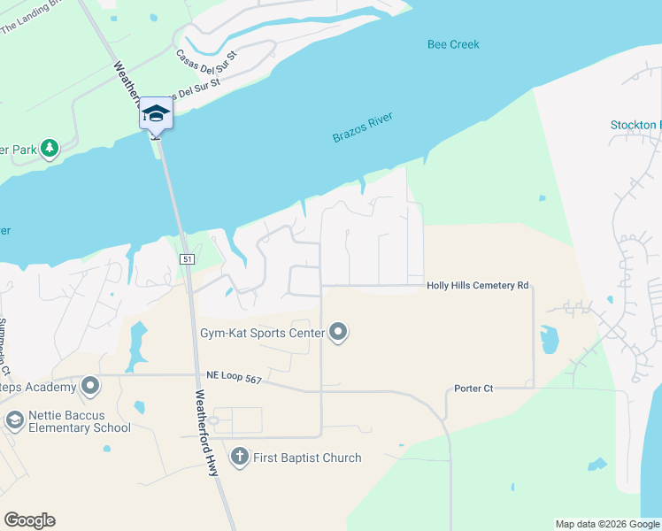 map of restaurants, bars, coffee shops, grocery stores, and more near 700 Holly Hills Cemetery Road in Granbury