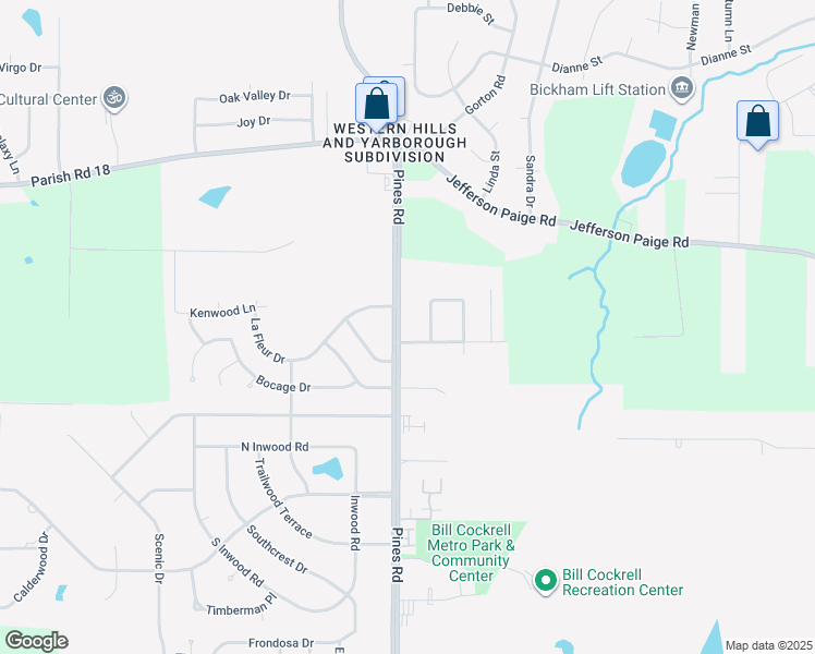 map of restaurants, bars, coffee shops, grocery stores, and more near 3833 Pines Road in Shreveport