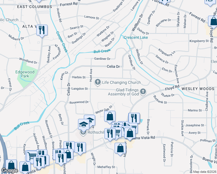 map of restaurants, bars, coffee shops, grocery stores, and more near 4705 Langdon Street in Columbus