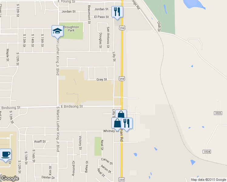 map of restaurants, bars, coffee shops, grocery stores, and more near 1311 Lilly Street in Longview