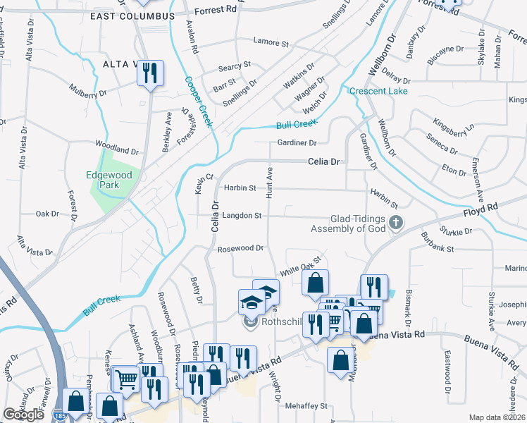 map of restaurants, bars, coffee shops, grocery stores, and more near 1328 Hunt Avenue in Columbus