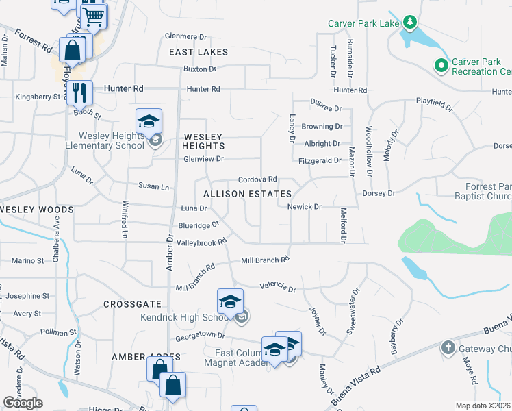 map of restaurants, bars, coffee shops, grocery stores, and more near 1400 Celeste Drive in Columbus