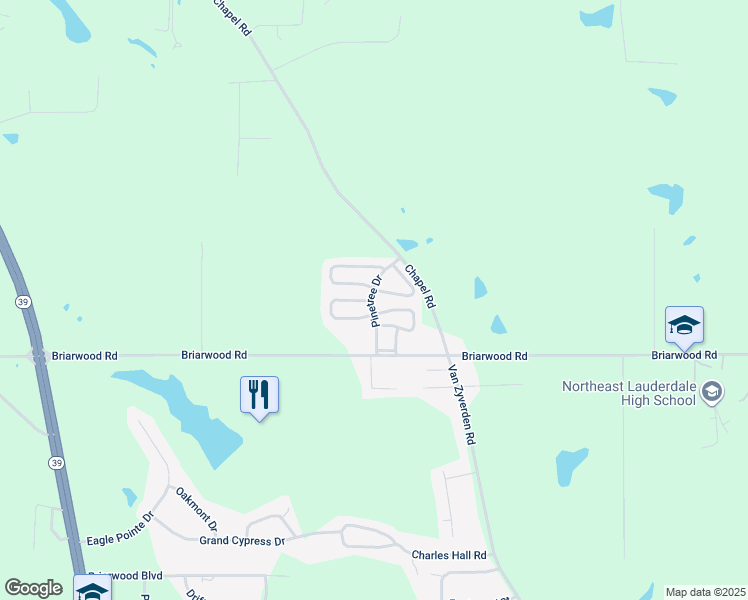 map of restaurants, bars, coffee shops, grocery stores, and more near 383 Briarwood Road in Meridian