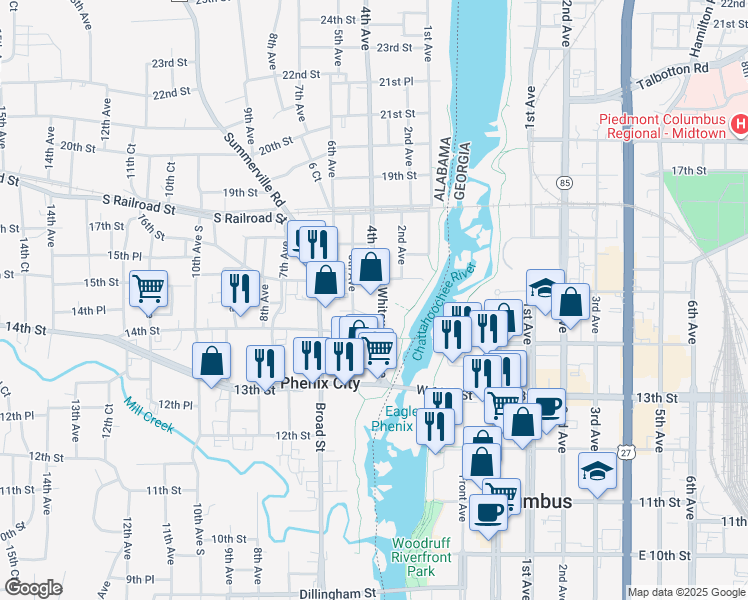 map of restaurants, bars, coffee shops, grocery stores, and more near 1509 Whitewater Avenue in Phenix City
