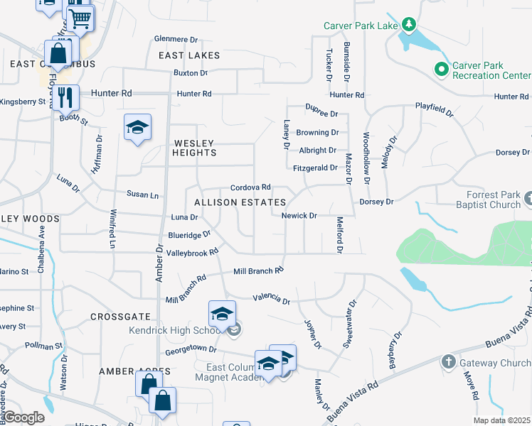 map of restaurants, bars, coffee shops, grocery stores, and more near 1400 Celeste Drive in Columbus