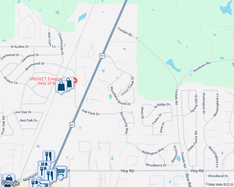 map of restaurants, bars, coffee shops, grocery stores, and more near 168 Cross Creek Drive in Madison