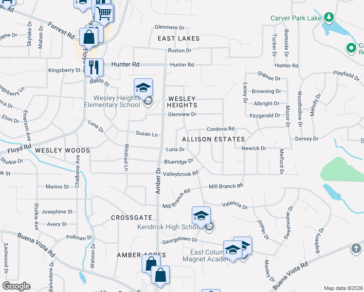 map of restaurants, bars, coffee shops, grocery stores, and more near 5926 Luna Drive in Columbus