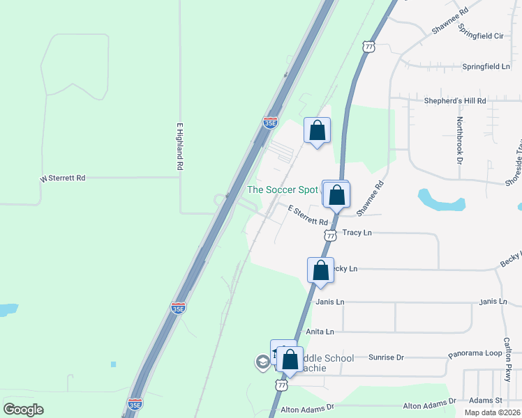 map of restaurants, bars, coffee shops, grocery stores, and more near 100 West Sterrett Road in Waxahachie