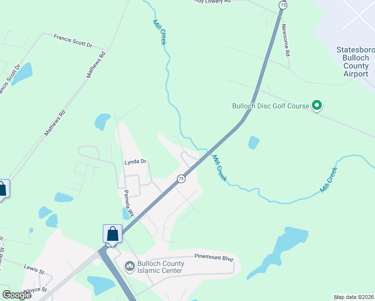 map of restaurants, bars, coffee shops, grocery stores, and more near 9 Allen Circle in Statesboro