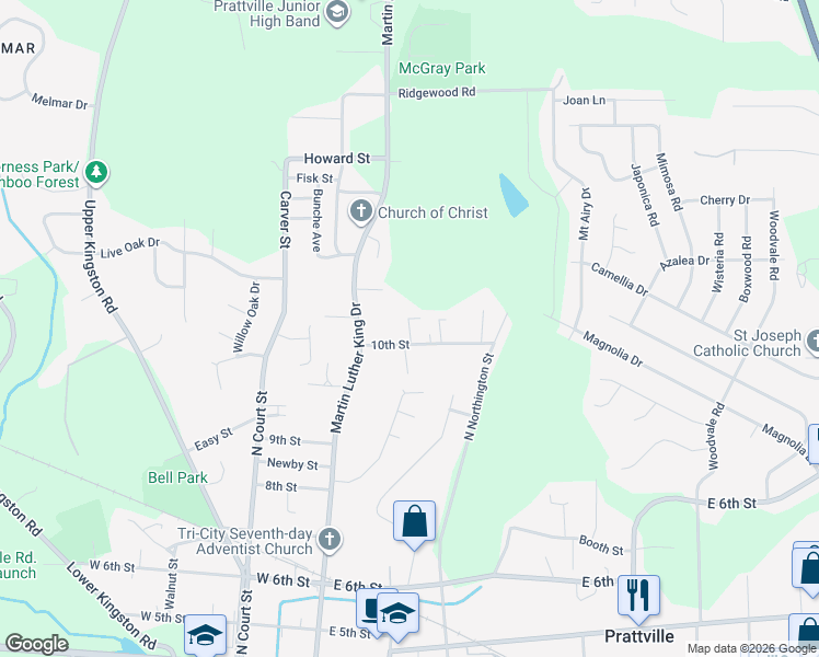 map of restaurants, bars, coffee shops, grocery stores, and more near 126 10th Street in Prattville
