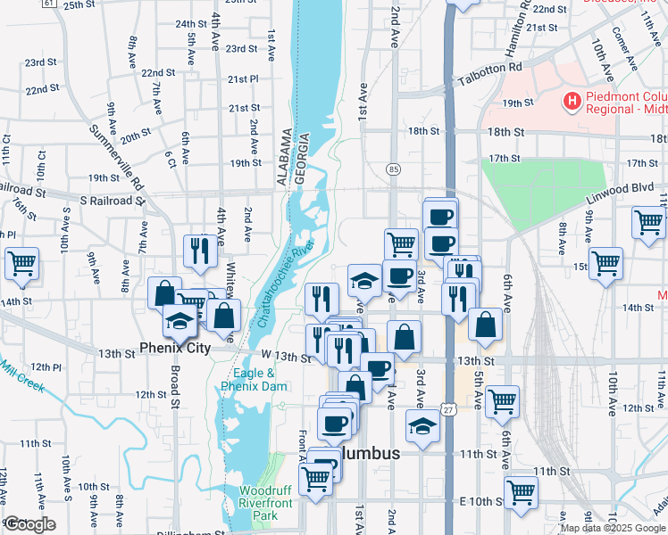 map of restaurants, bars, coffee shops, grocery stores, and more near 1 TSYS Way in Columbus