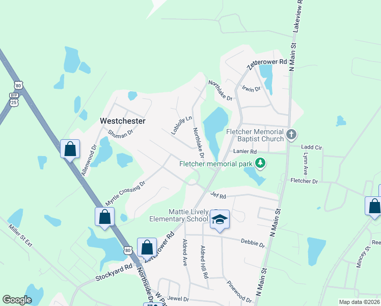 map of restaurants, bars, coffee shops, grocery stores, and more near 103 Oak Hollow Drive in Statesboro