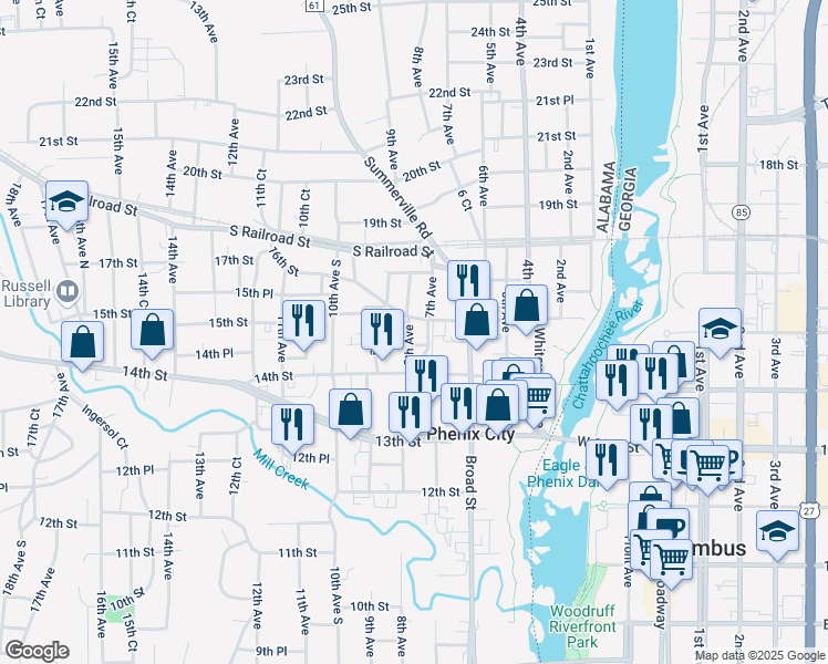 map of restaurants, bars, coffee shops, grocery stores, and more near 800 16th Street in Phenix City