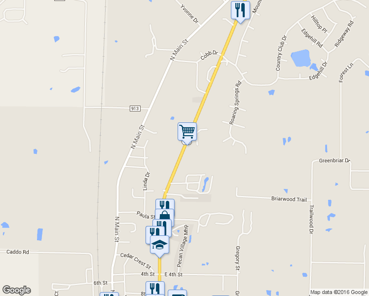 map of restaurants, bars, coffee shops, grocery stores, and more near 456 North Broadway Street in Joshua