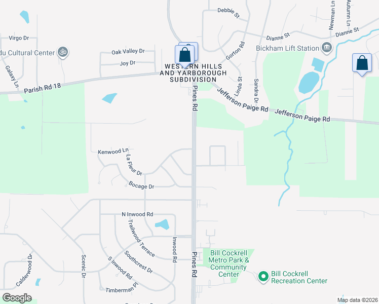 map of restaurants, bars, coffee shops, grocery stores, and more near 3809 Pines Road in Shreveport