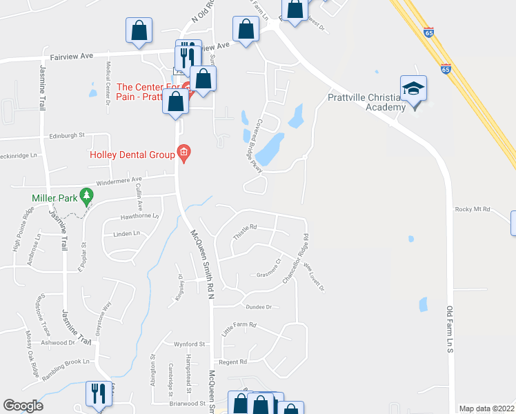 map of restaurants, bars, coffee shops, grocery stores, and more near 1996 Chancellor Ridge Road in Prattville