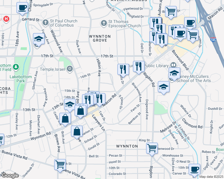 map of restaurants, bars, coffee shops, grocery stores, and more near 1518 South Dixon Drive in Columbus
