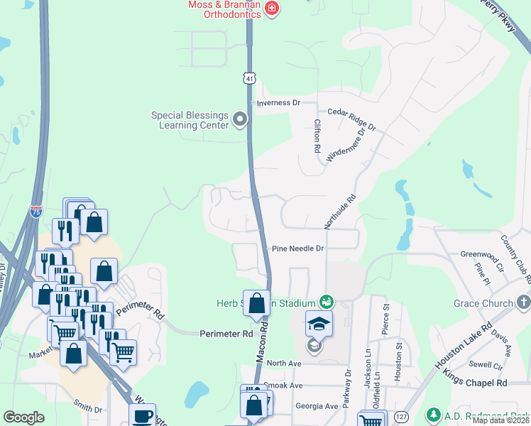 map of restaurants, bars, coffee shops, grocery stores, and more near 904 Chapel Ridge Drive in Perry