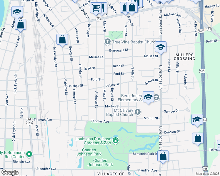map of restaurants, bars, coffee shops, grocery stores, and more near 717 Marx St in Monroe