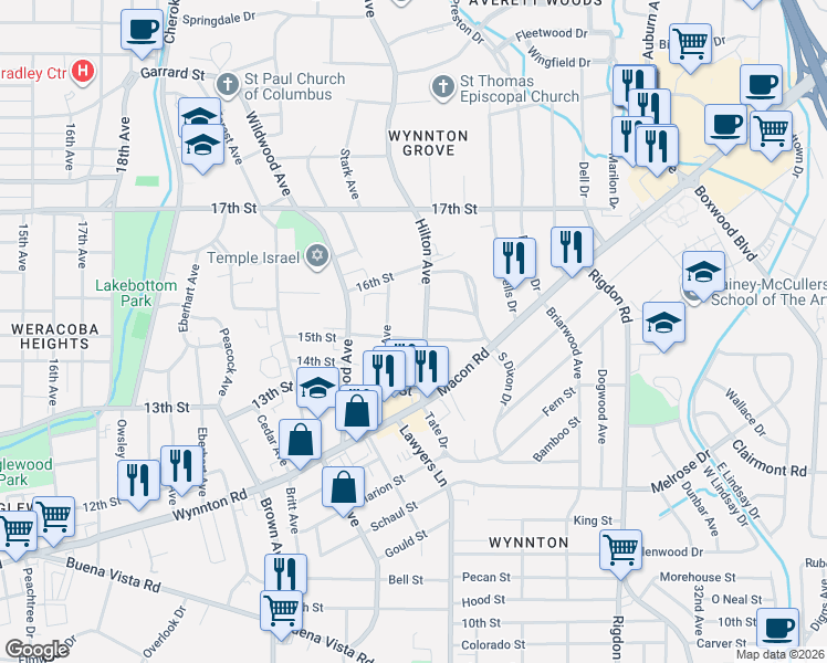map of restaurants, bars, coffee shops, grocery stores, and more near 1518 Stark Avenue in Columbus
