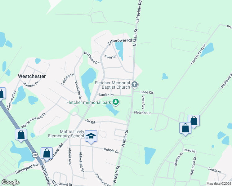 map of restaurants, bars, coffee shops, grocery stores, and more near 106 Lanier Road in Statesboro
