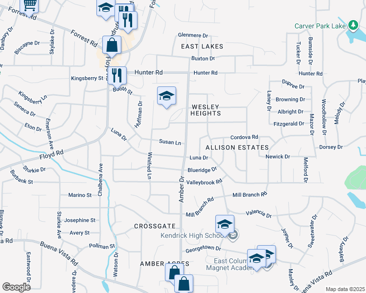 map of restaurants, bars, coffee shops, grocery stores, and more near 5460 Susan Lane in Columbus