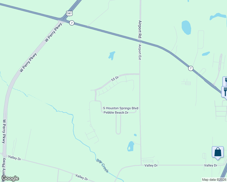 map of restaurants, bars, coffee shops, grocery stores, and more near 1501 Quail Run Lane in Perry