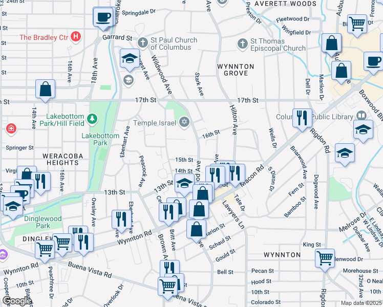 map of restaurants, bars, coffee shops, grocery stores, and more near 1509 Wildwood Avenue in Columbus