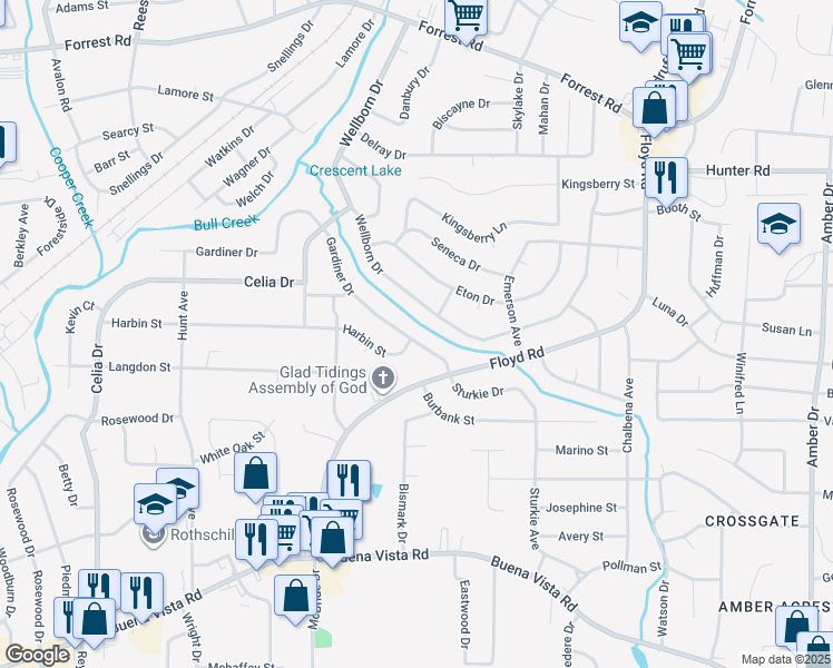 map of restaurants, bars, coffee shops, grocery stores, and more near 4979 Gardiner Drive in Columbus