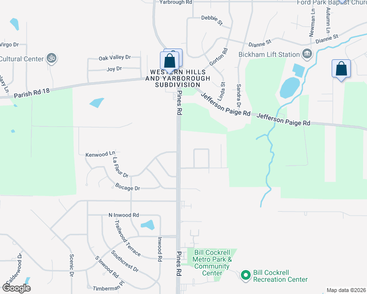 map of restaurants, bars, coffee shops, grocery stores, and more near 3809 Pines Rd in Shreveport