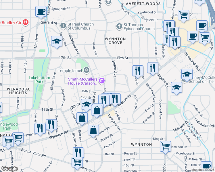 map of restaurants, bars, coffee shops, grocery stores, and more near 1518 Stark Avenue in Columbus
