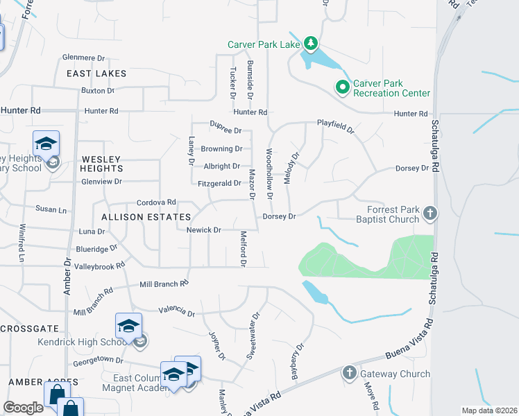 map of restaurants, bars, coffee shops, grocery stores, and more near 1542 Mazor Drive in Columbus