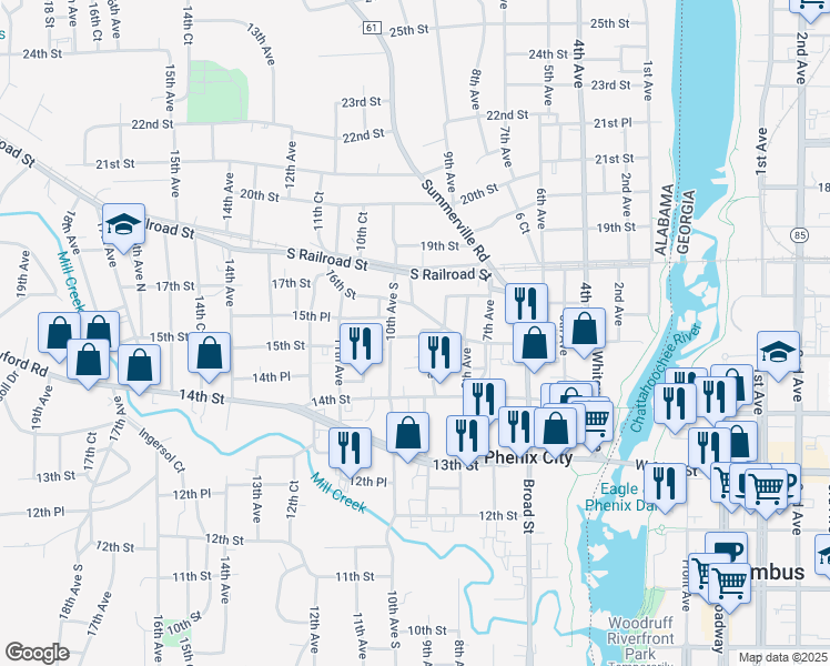 map of restaurants, bars, coffee shops, grocery stores, and more near 914 15th Place in Phenix City