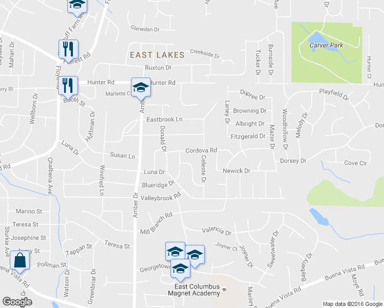 map of restaurants, bars, coffee shops, grocery stores, and more near 6038 Cordova Road in Columbus