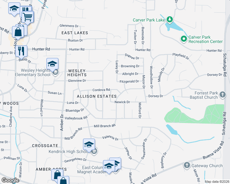 map of restaurants, bars, coffee shops, grocery stores, and more near 6212 Cordova Rd in Columbus