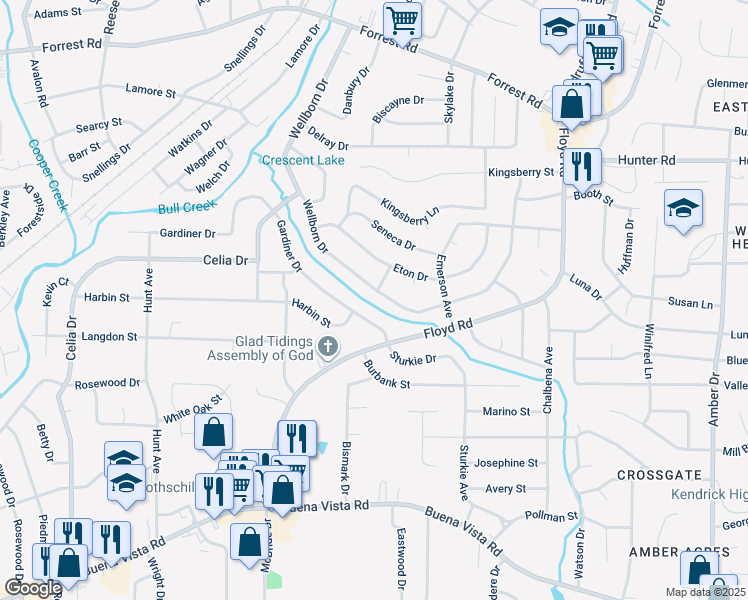 map of restaurants, bars, coffee shops, grocery stores, and more near 4979 Gardiner Drive in Columbus