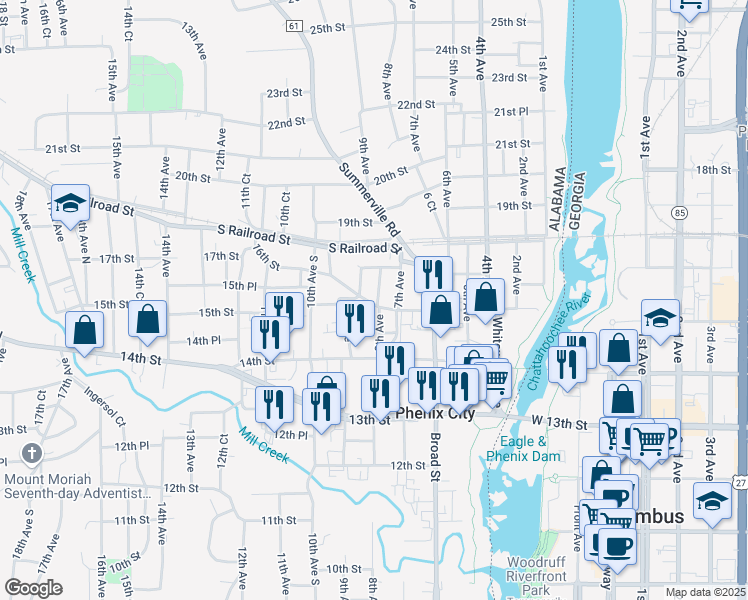 map of restaurants, bars, coffee shops, grocery stores, and more near 800 16th Street in Phenix City
