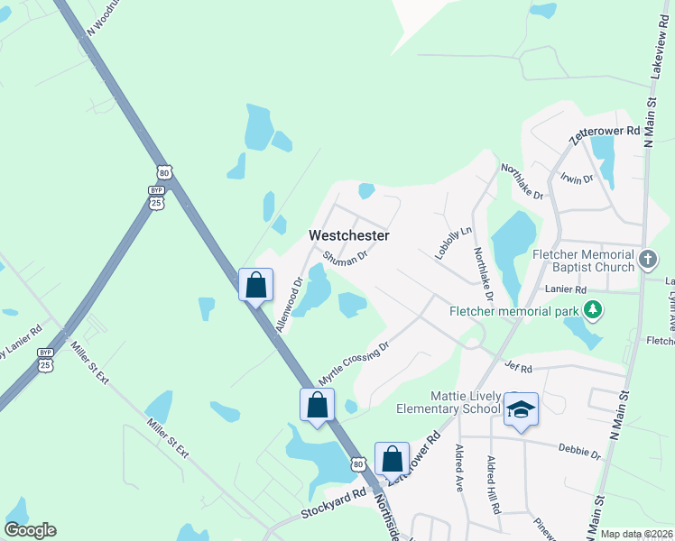 map of restaurants, bars, coffee shops, grocery stores, and more near 207 Shuman Dr in Statesboro